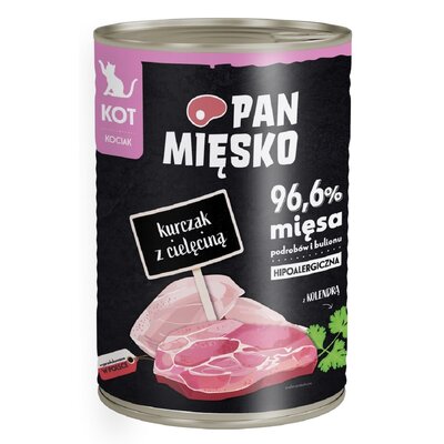 PAN MIĘSKO - Karma mokra dla KOCIĄT kurczak cielęciną puszka 400g
