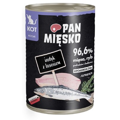 PAN MIĘSKO - Karma mokra dla KOCIĄT indyk z łososiem puszka 400g