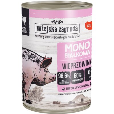 Wiejska Zagroda Monobiałkowa Wieprzowina dla kotów 400g puszka