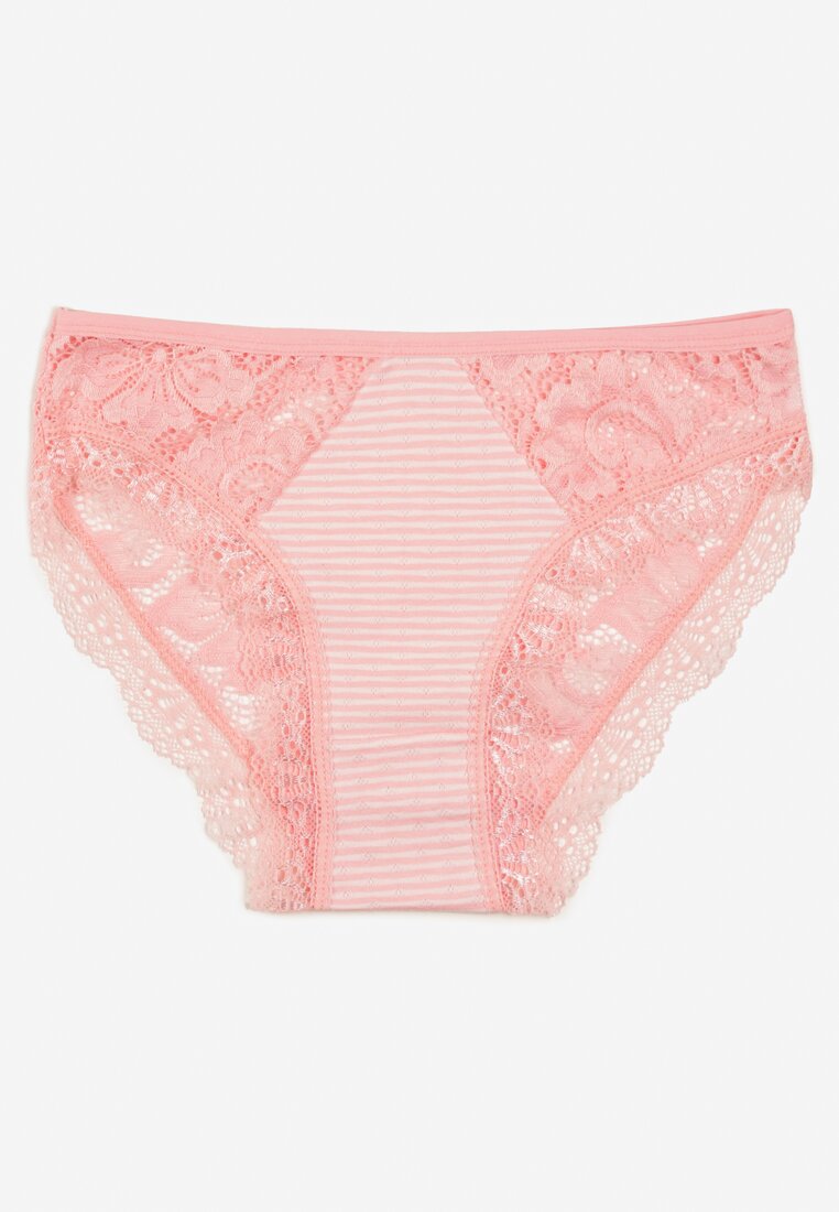 Różowe Majtki Figi Ozdobione Wzorem w Paseczki i Koronką Olibia