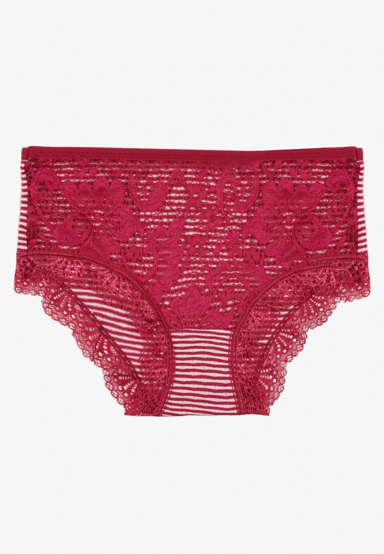 Bordowe Koronkowe Majtki Figi z Bawełny Kathrin
