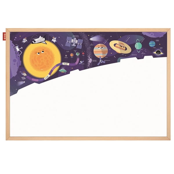 Tablica edukacyjna magnetyczna suchościeralna 100x150cm nadruk KOSMOS + zestaw do gry rama drewniana MEMOBE 1szt. /MTM150100.KO02.01.51/