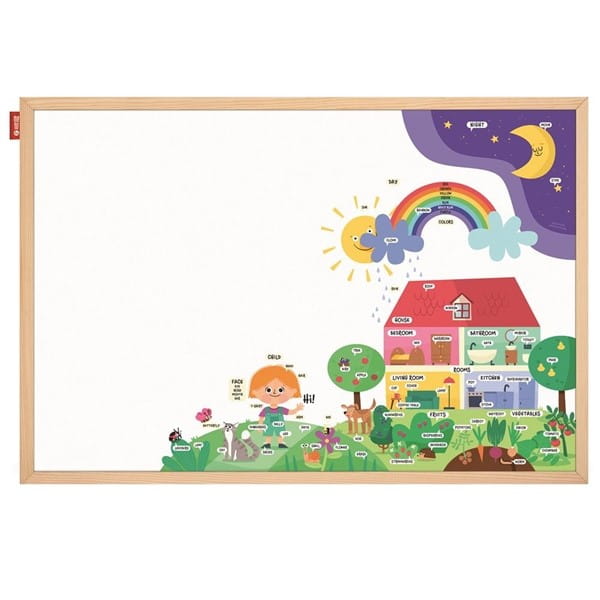 Tablica edukacyjna magnetyczna suchościeralna 60x90cm nadruk ALFABET rama drewniana MEMOBE 1szt. /MTM090060.AL01.01.51/