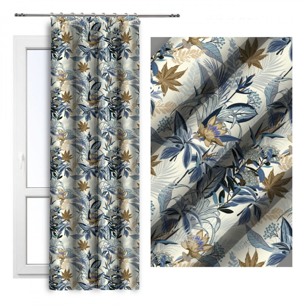 Zasłona gotowa na taśmie Niebieskie Liście 140x250 Vipro D404-303