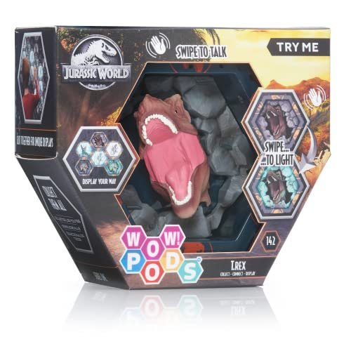 WOW! PODS - Kolekcja Jurassic World - Tyranosaurus Rex (SFX) - Figurka kolekcjonerska ze światłem, efektami dźwiękowymi i czujnikiem ruchu (Deqube 9..