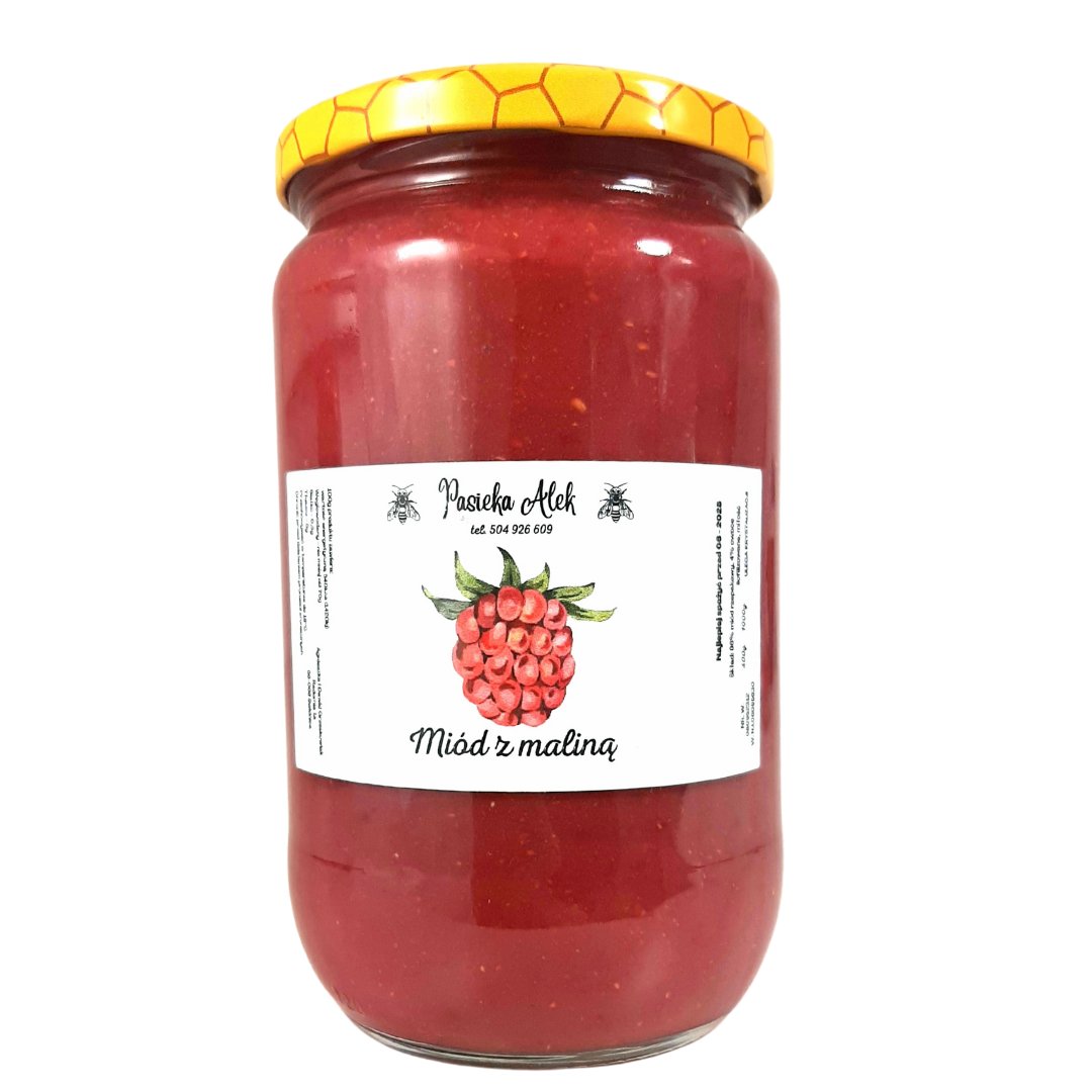 MIÓD Z POLSKIEJ PASIEKI Z MALINAMI - 1000 g.