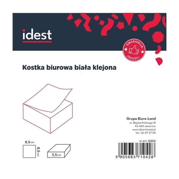 KOSTKA BIUROWA BIAŁA KLEJONA 85x85x35mm 1 szt.