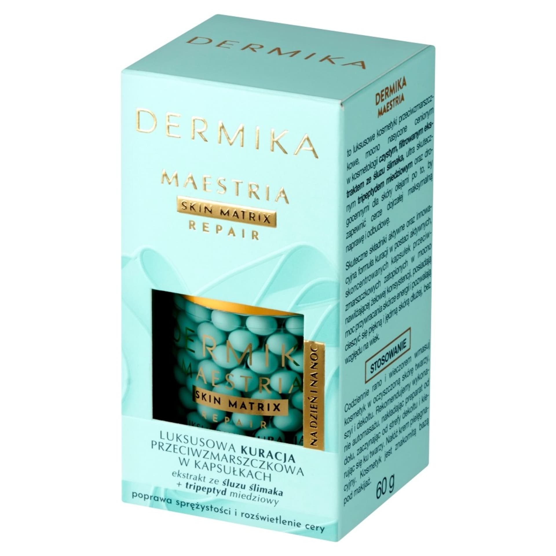 DERMIKA Maestria Skin Matrix Repair Luksusowa Kuracja przeciwzmarszczkowa w kapsułkach z ekstraktem ze śluzu ślimaka na dzień i noc 60g