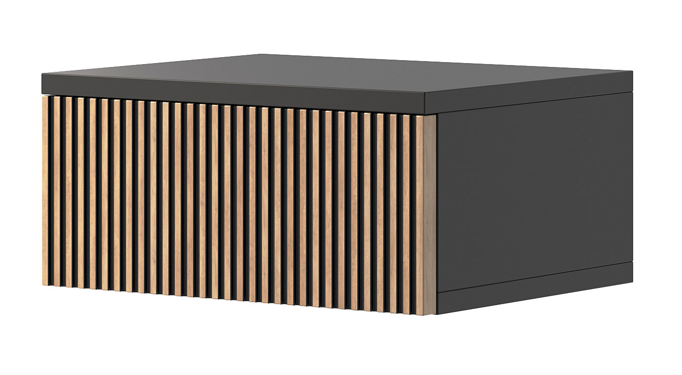 Wisząca szafka nocna z lamelami czarny + naturalny N9-W09