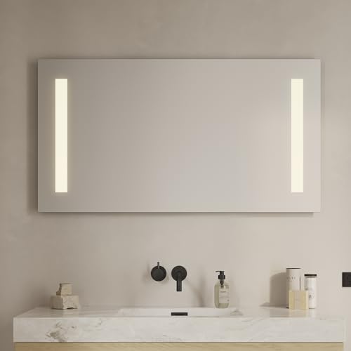 Loevschall Godhavn kwadratowe lustro łazienkowe z oświetleniem LED, z przełącznikiem dotykowym, 120 x 65 cm, regulowane lustro łazienkowe z oświetleniem LED
