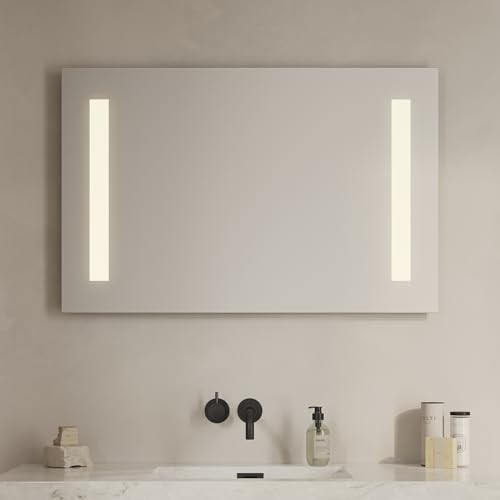 Loevschall Godhavn kwadratowe lustro łazienkowe z oświetleniem LED, z przełącznikiem dotykowym, 100 x 65 cm, regulowane lustro łazienkowe z oświetleniem LED