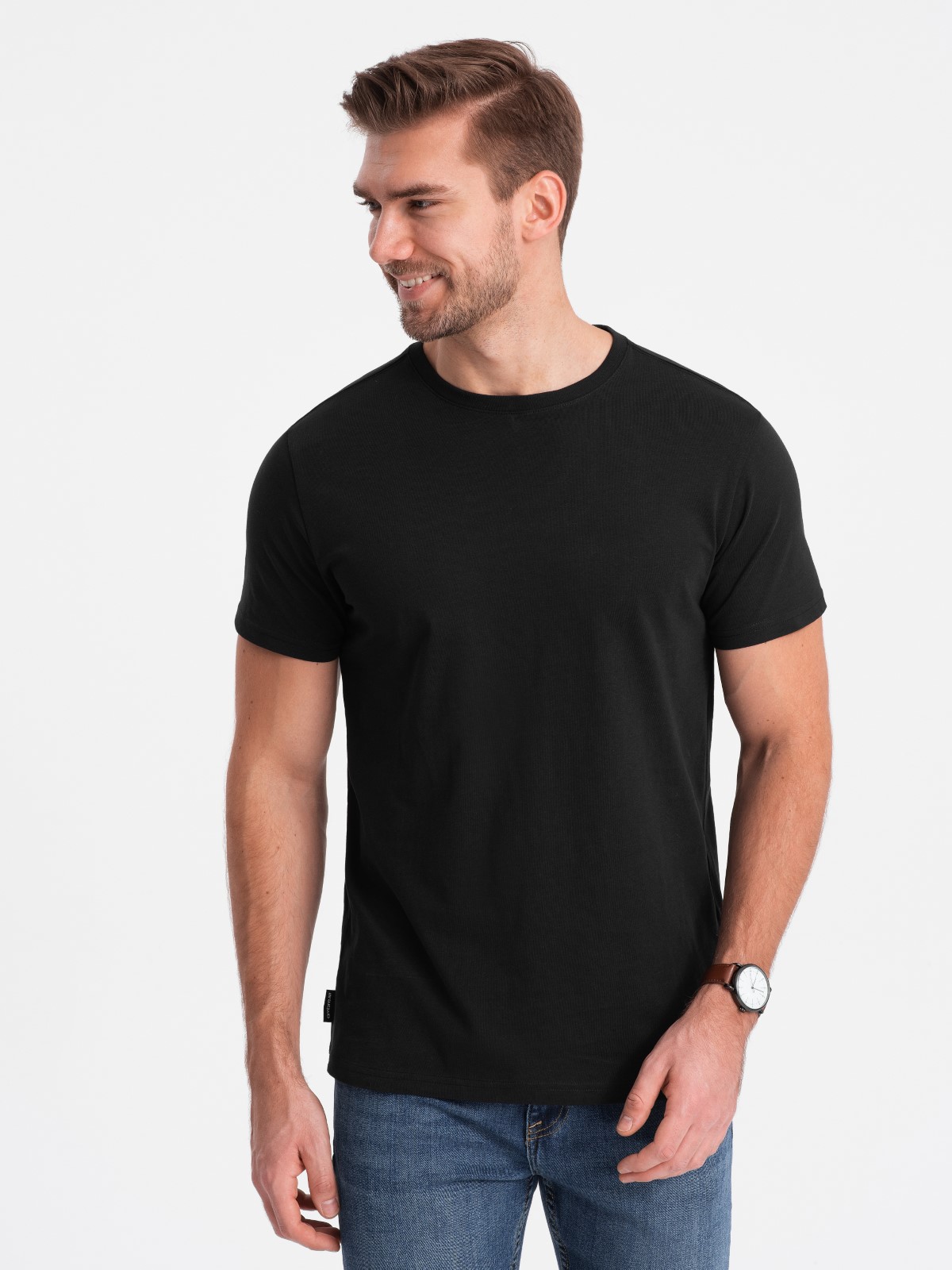 Klasyczny T-shirt męski bawełniany BASIC - czarny V1 OM-TSBS-0146
