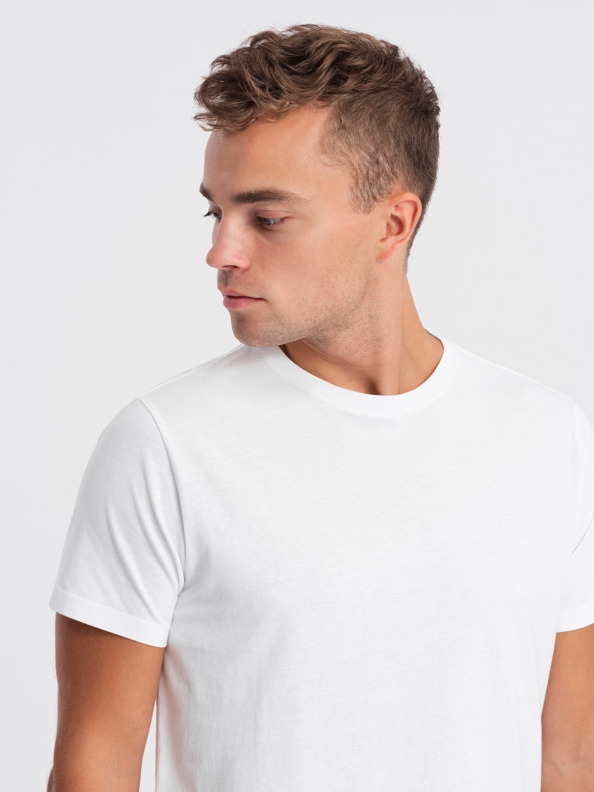 T-shirt męski klasyczny bawełniany BASIC - biały V14 OM-TSBS-0146
