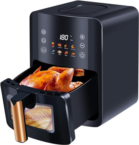 Frytkownica na gorące powietrze, 5 l, frytkownica na gorące powietrze z cyfrowym wyświetlaczem, ochrona przed przegrzaniem, frytkownica bez oleju, do grillowania, pieczenia, suszenia