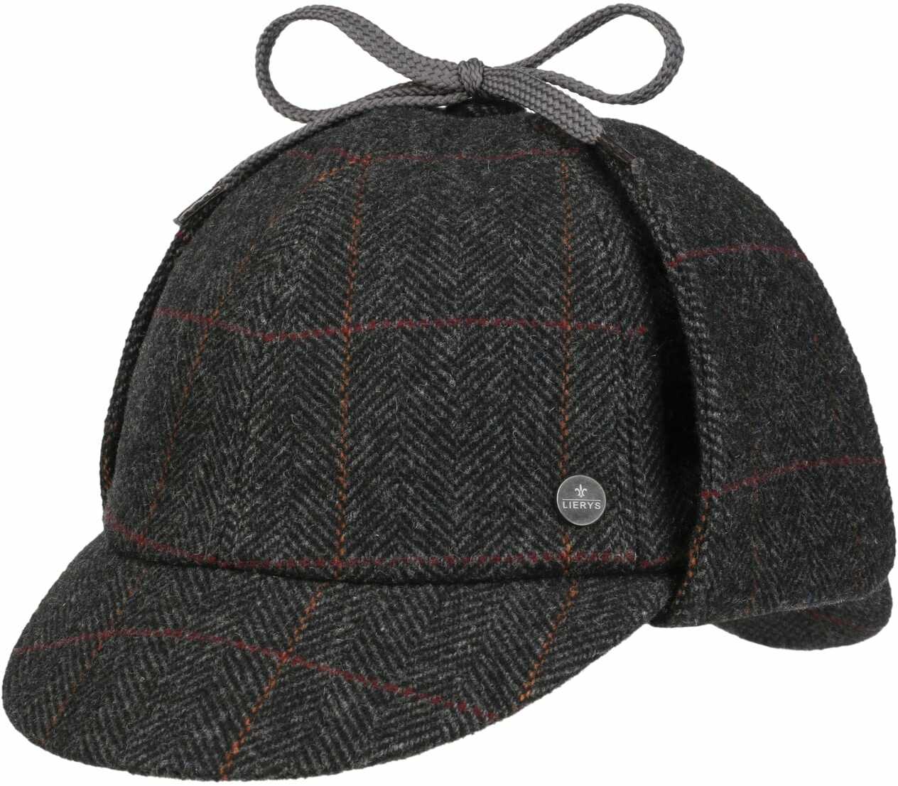 Czapka Deerstalker Check by Lierys, czarno-szary, 60 cm