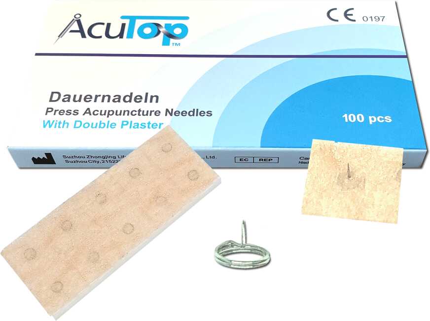 Igły do akupunktury na podwójnym plastrze - pinezki do długotrwałej stymulacji aktywnych biologicznie punktów na ciele (AcuTop Press Needles APN-D)