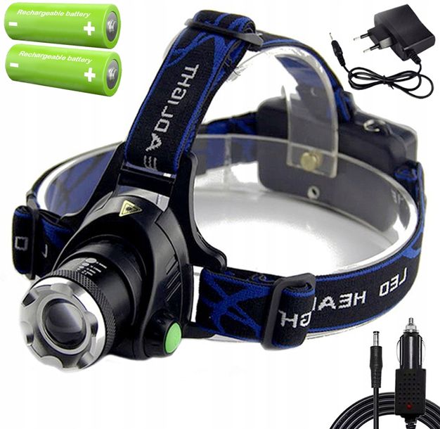 Mocna Latarka Czołowa Led Czołówka Q5 Zoom Na Głowę Zestaw Akumulatorowa