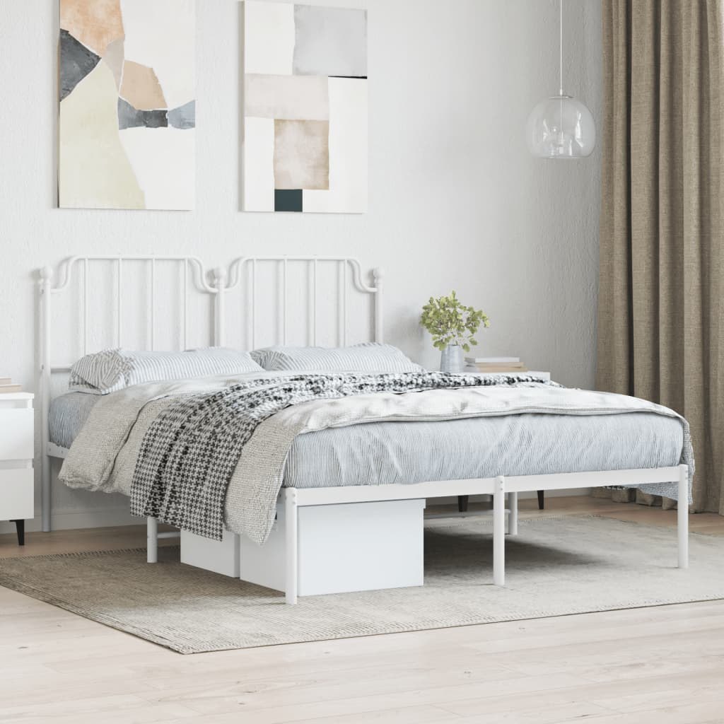 Metalowa rama łóżka z wezgłowiem, biała, 135x190 cm Lumarko!