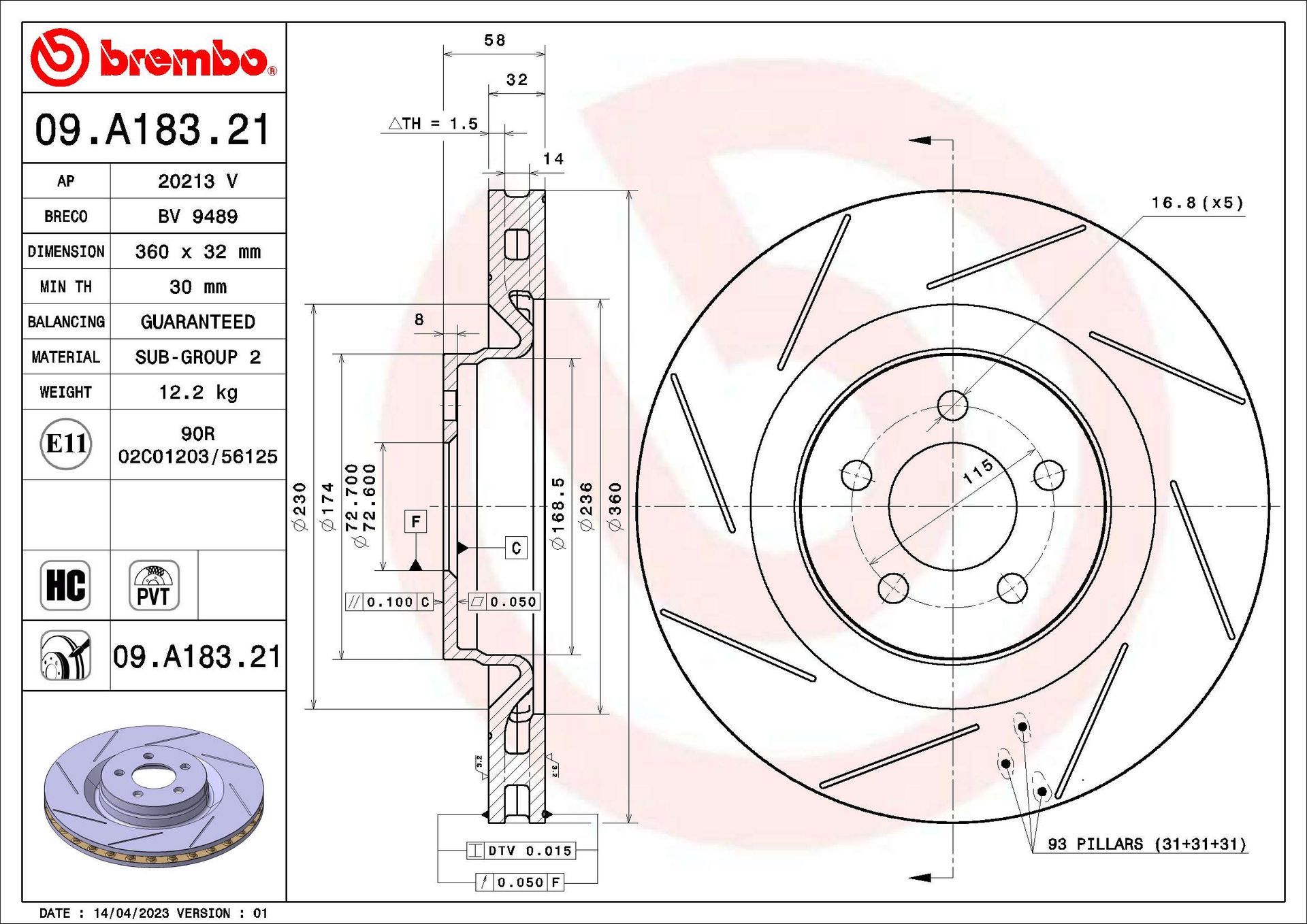 Tarcza hamulcowa BREMBO 09.A183.21  w 24 h. Do 100 dni na zwrot. 100 tys. Klientów.