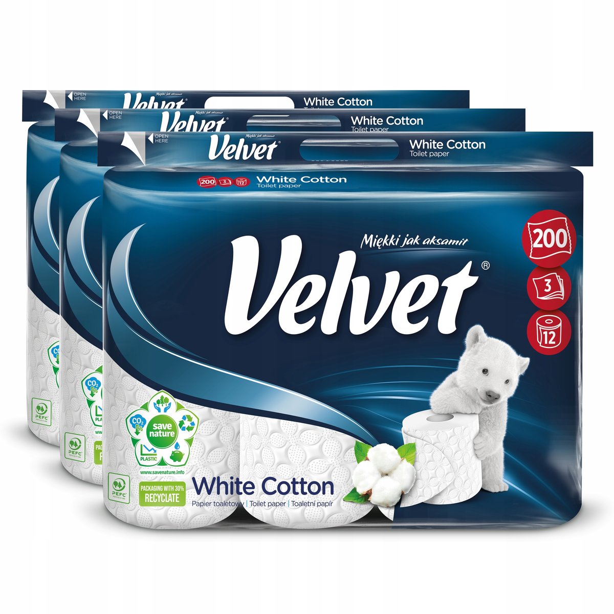 Velvet 12Szt 3W Papier Toal. White Cotton /671