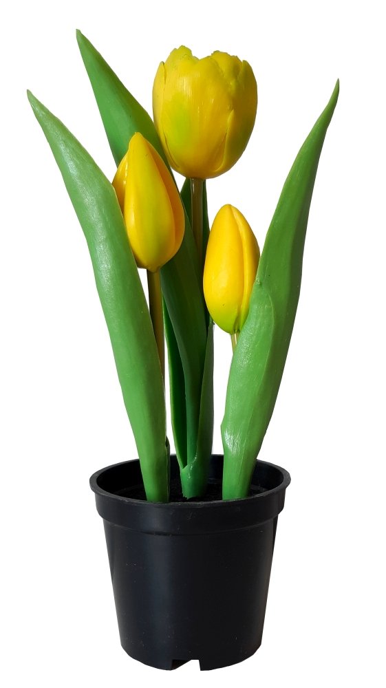 Tulipany silikonowe jak żywe żółte w doniczce 3 sztuk gumowe 24 cm