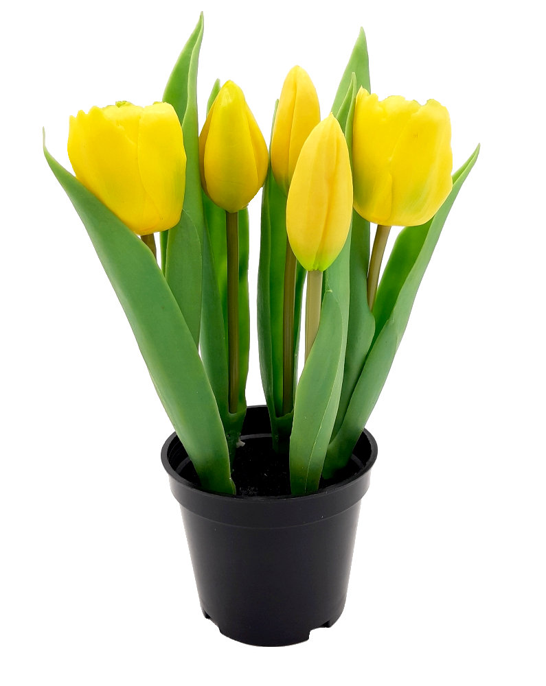 Tulipany silikonowe jak żywe żółte w doniczce 5 sztuk gumowe 24 cm