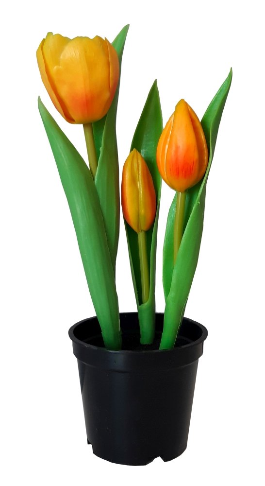 Tulipany silikonowe jak żywe pomarańczowe w doniczce 3 sztuk gumowe 24 cm