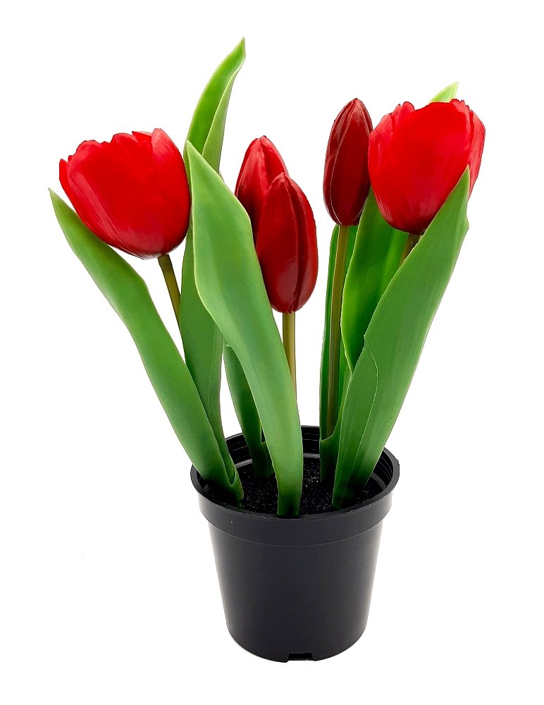 Tulipany silikonowe jak żywe czerwone w doniczce 5 sztuk gumowe 24 cm