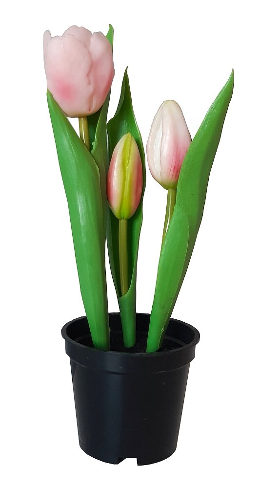 Tulipany silikonowe jak żywe różowe w doniczce 3 sztuk gumowe 24 cm