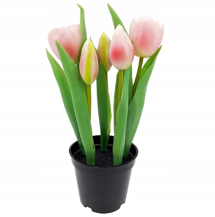 Tulipany silikonowe jak żywe różowe w doniczce 5 sztuk gumowe 24 cm