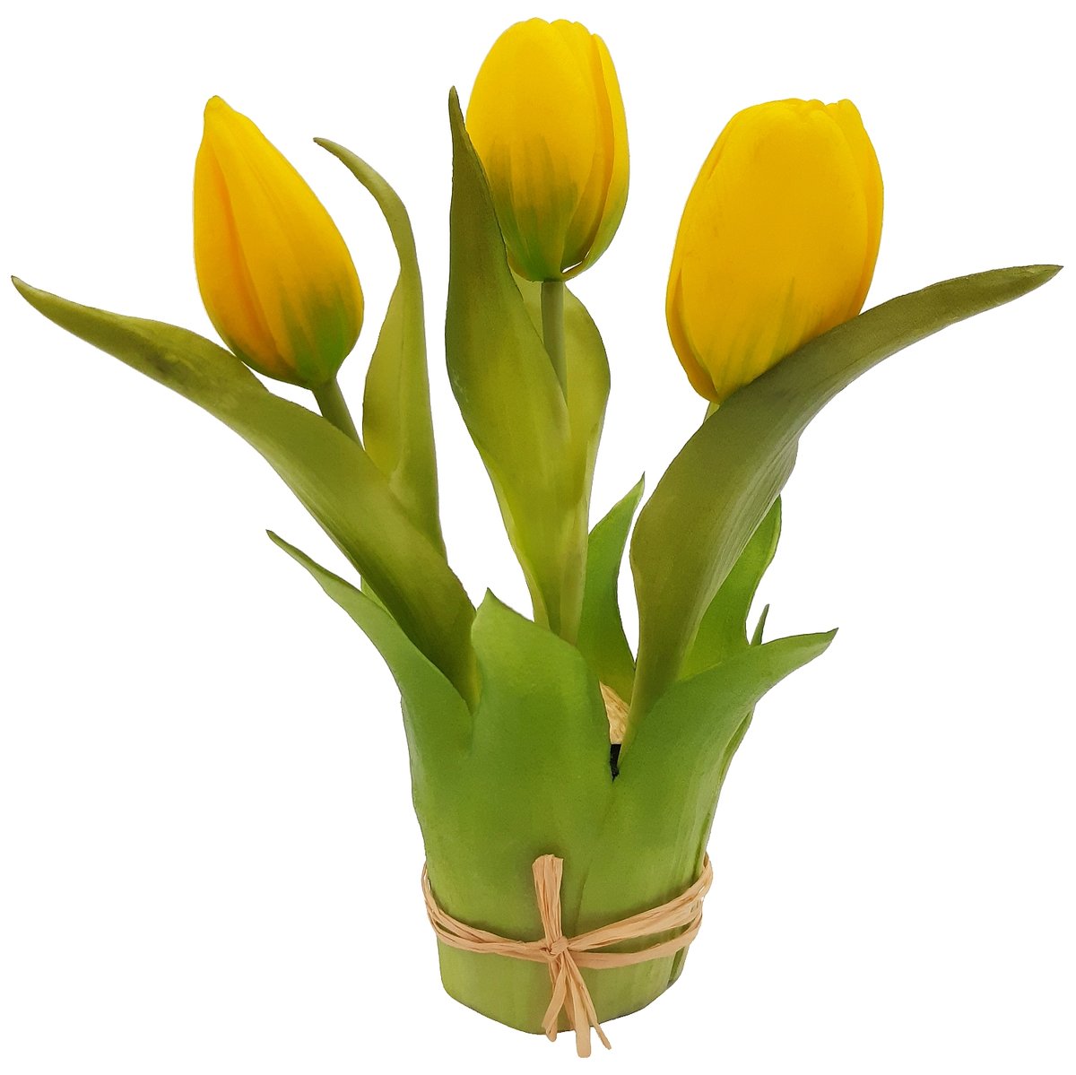 Tulipany silikonowe żółte w bukiecie 20 cm