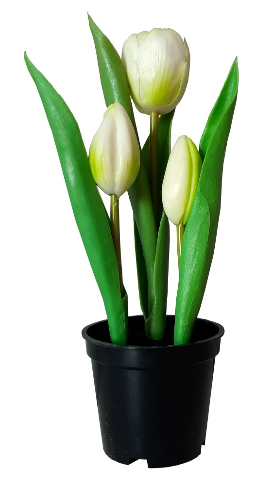 Tulipany silikonowe jak żywe białe w doniczce 3 sztuk gumowe 24 cm