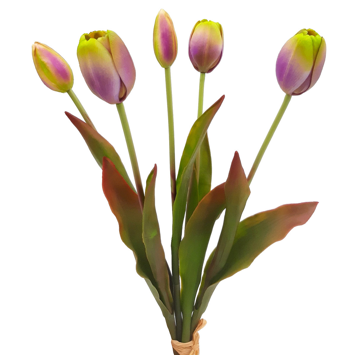 Tulipany silikonowe jak żywe fioletowe zielone bukiet 5 sztuk gumowe 40 cm