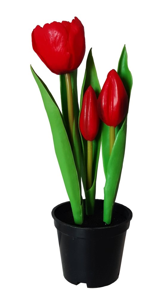 Tulipany silikonowe jak żywe czerwone w doniczce 3 sztuk gumowe 24 cm