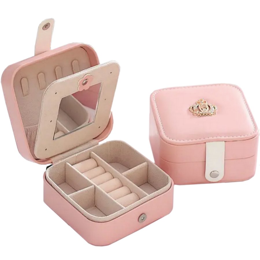 Szkatułka na biżuterię podróżna, organizer Różowy