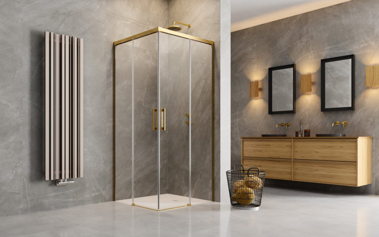 Radaway Idea Gold KDD Kabina prysznicowa prostokątna 90x110x200,5 cm profile złote szkło przejrzyste 387060-09-01L+387063-09-01R