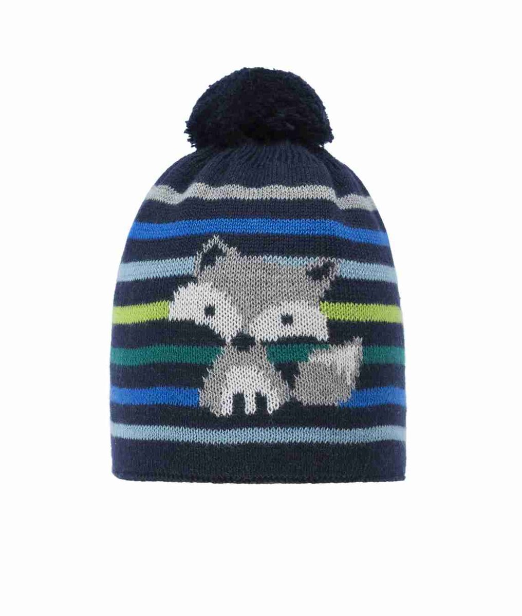 Czapka chłopięca z pomponem, wiązana, ciemnoniebieska, lis, Döll