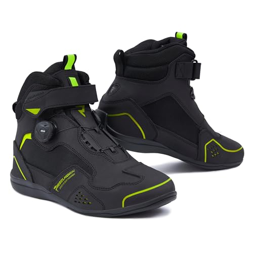 REBELHORN Spark II Buty Motocyklowe Męskie i Damskie Skóra PU System Szybkiego Sznurowania ATOP Ochraniacze Kostek Wzmocnione Palce Panele Wentylacyjne Mesh