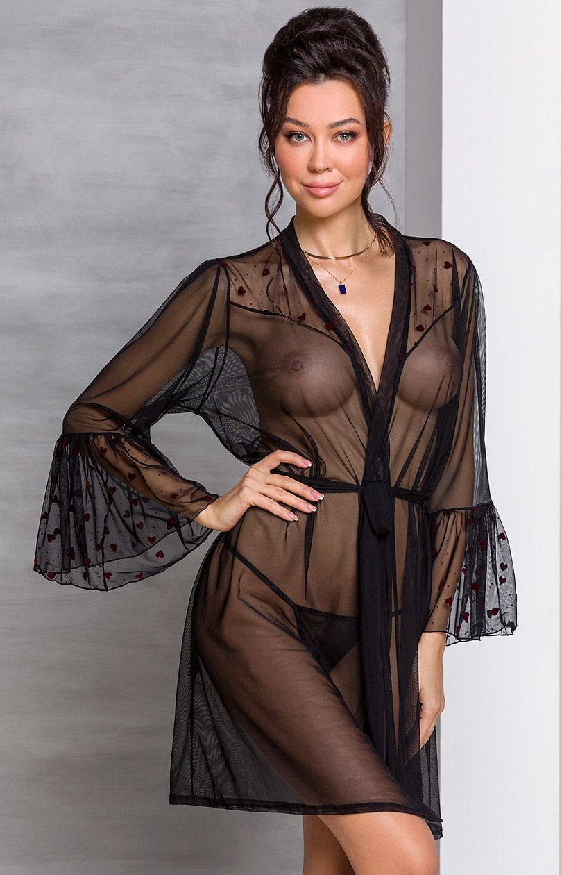 Lovelia peniuar/szlafrok, Kolor czarny, Rozmiar S/M, Passion - Intymna