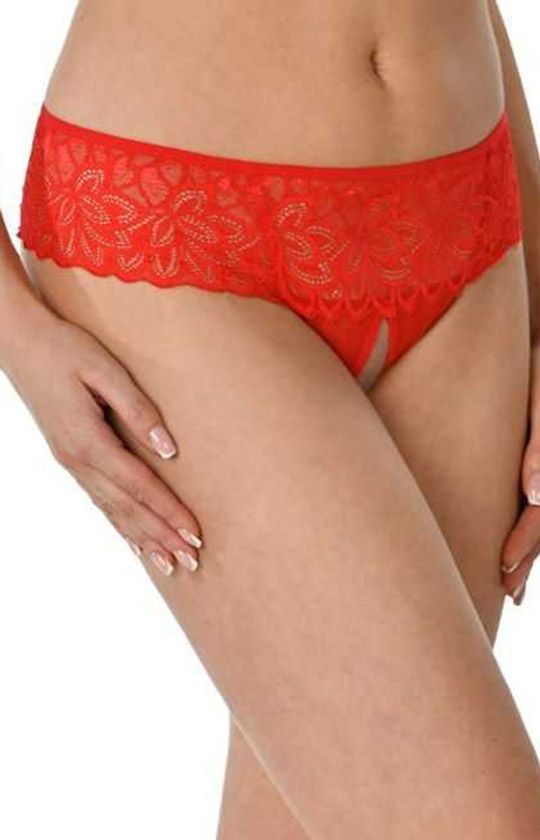 Koronkowe stringi z otwartym krokiem czerwone Rosu 380, Kolor czerwony, Rozmiar L/XL, Teyli - Intymna