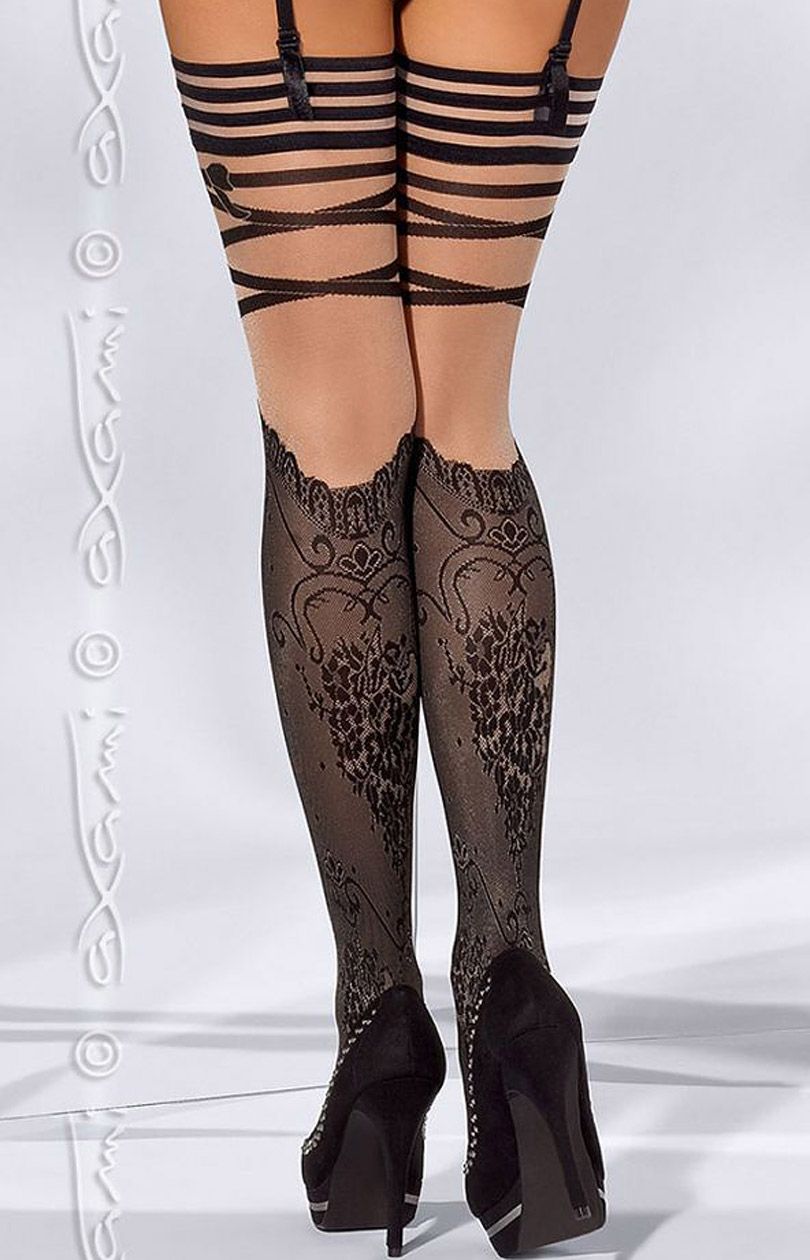 French kiss pończochy do pasa V-5204, Kolor czarny, Rozmiar L/XL, Axami - Intymna
