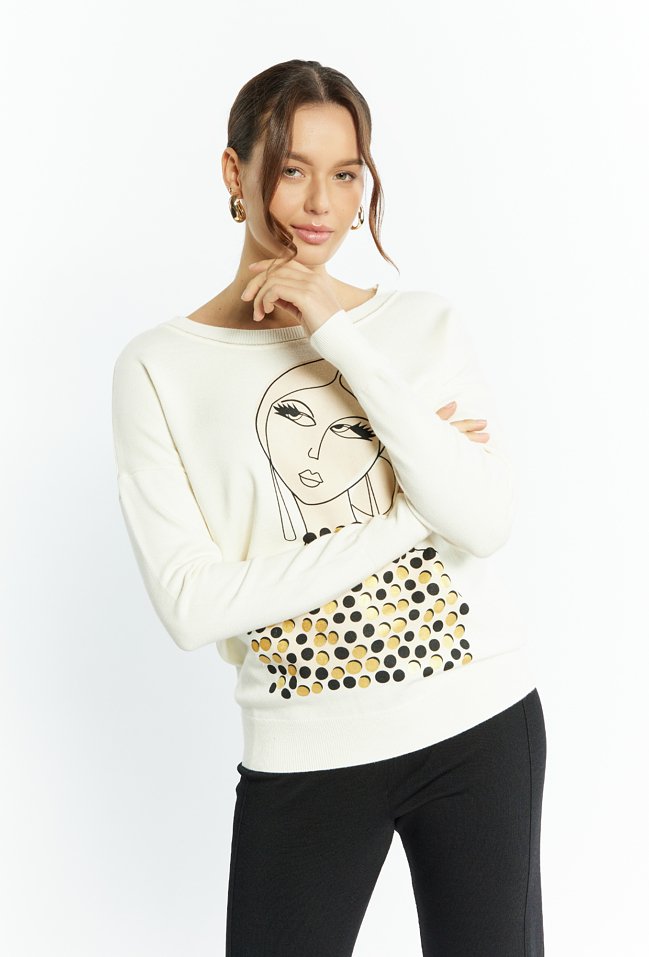 Sweter damski z nadrukiem - Monnari