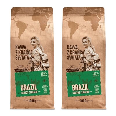 Kawa ziarnista VASPIATTA Z Krańca Świata Brazil Santos Cerrado Arabica Martyna Wojciechowska 2 x 1 kg | Bezpłatny transport