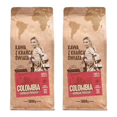 Kawa ziarnista VASPIATTA Z Krańca Świata Colombia Supremo Popayan Arabica Martyna Wojciechowska 2 x 1 kg | Bezpłatny transport