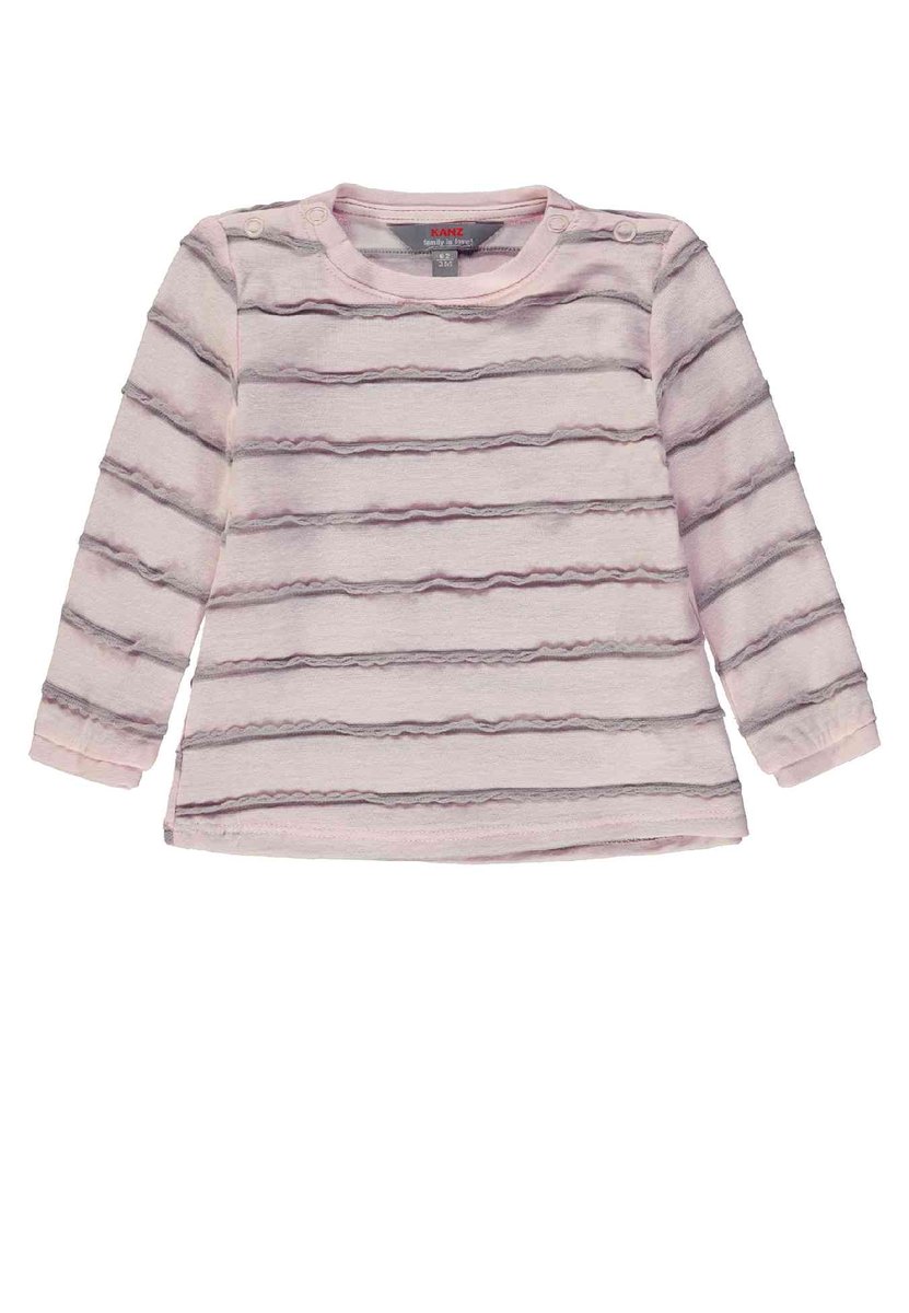 Bluzka dziewczęca z długim rękawem, różowa, falbanki, Kanz