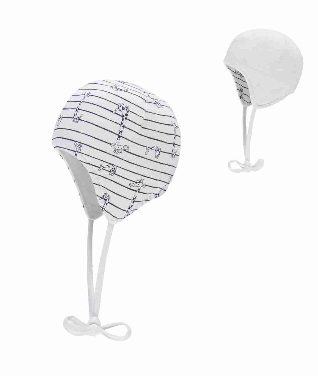 Czapka niemowlęca, wiązana, biała, paski, Döll