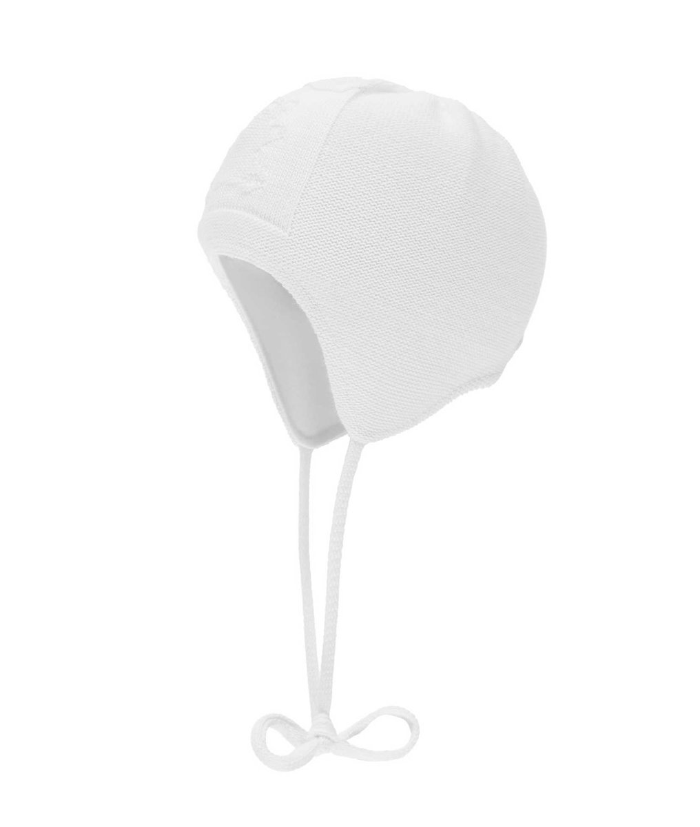 Swetrowa czapka niemowlęca, wiązana, biała, Döll