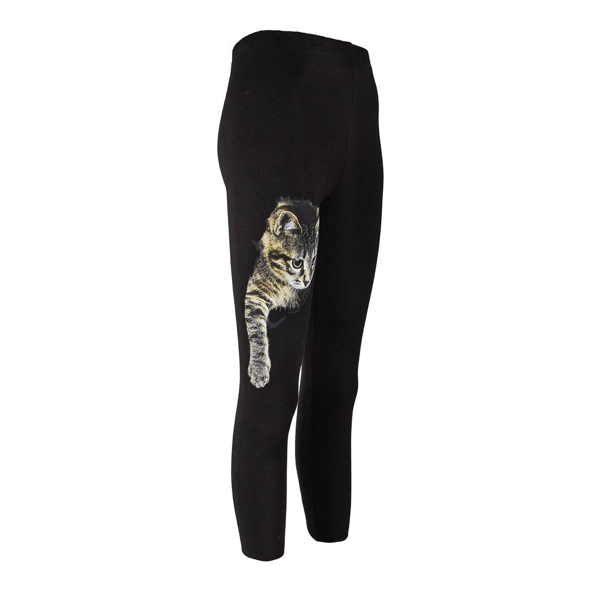 Dziewczęce legginsy, czarne z kotkiem, Tup Tup