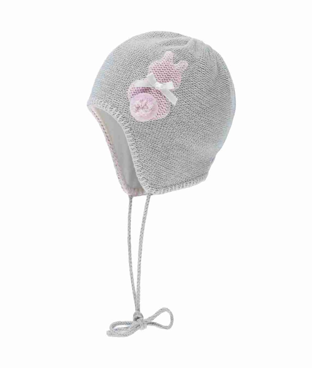 Czapka dziewczęca, wiązana, szara, królik, Döll