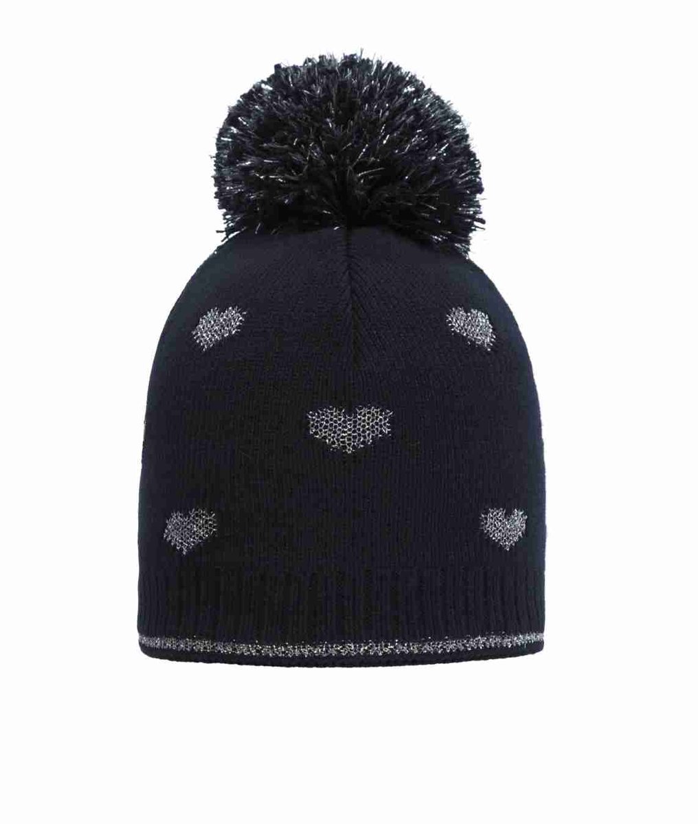 Czapka dziewczęca z pomponem, ciemnoniebieska, serca, Döll